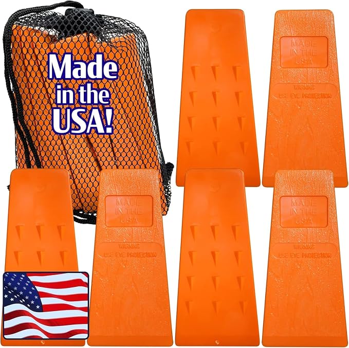 Made in The USA! - 5.5" Orange Spiked Tree Wedges for Tree Cutting Falling, Bucking, Felling Wedges Chainsaw Loggers Supplies- Set of 6 Plus Free Carrying Bag