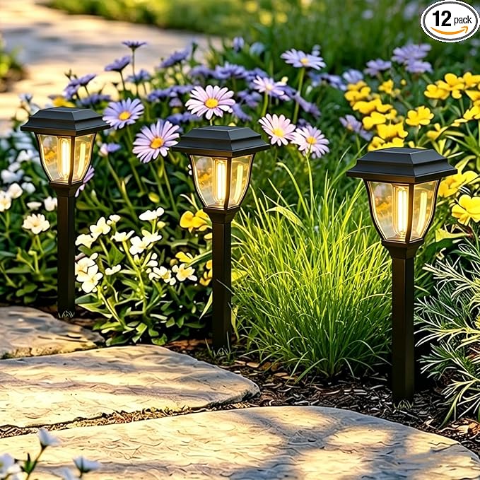 Solar Pathway Lights 12 Pack Mini Outdoor 3000K Bright Auto On/Off Solar Garden Lights Long Lasting Solar Powered Landscape Light for Path Yard Walkway Lawn Driveway Decor Lighting - Warm White