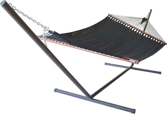 Jumbo Caribbean Hammock and Metal Tribeam Stand (Black)