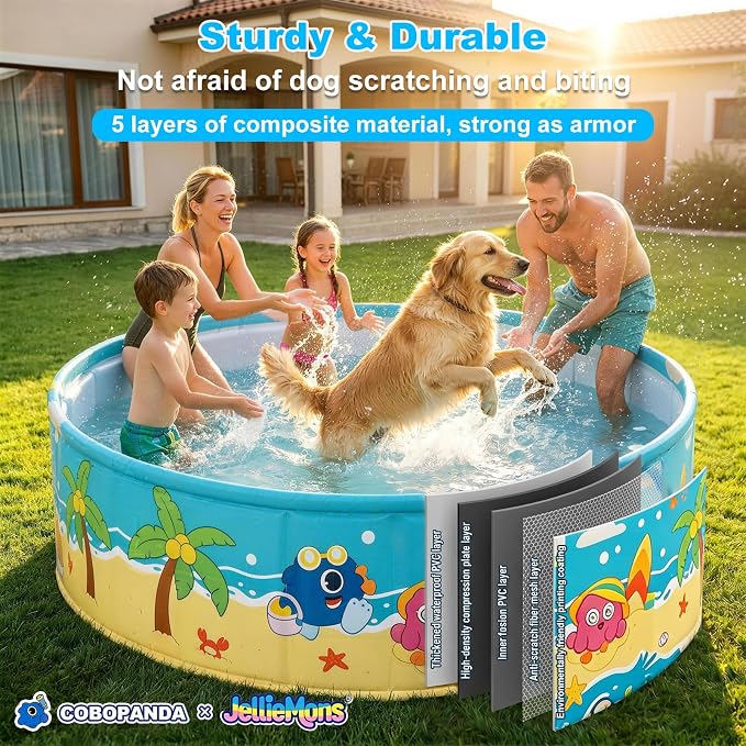 Foldable Swimming Pool for Kids 78.7"x17.7" Hard Plastic Portable Dog Pool Anti-Slip Collapsible Large Kiddie Pool Indoor Outdoor Backyard (JellieMons 79'')