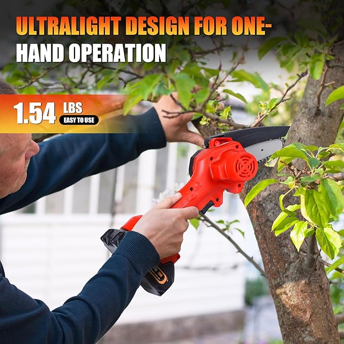 Mini Chainsaw Cordless 4-Inch Electric Power Chain Saws One-Hand Handheld Portable Chainsaws for Tree Branch Wood Cutting
