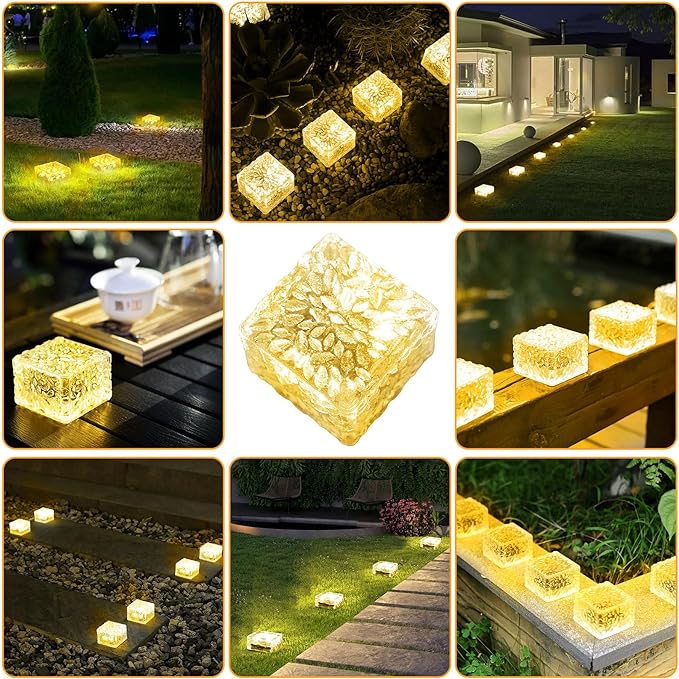 JKIMK Solar Brick Lights Outdoor Waterproof Patio Brick Lights Garden Decor for Outside 6 Packs for Patio,Yard,Walkway,Pathway Decor
