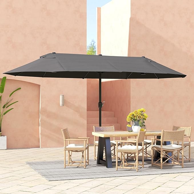 Outsunny Extra Large 15 ft Patio Umbrella, Double-Sided Wide Outdoor Umbrella with Crank Handle and Air Vents for Backyard, Deck, Pool, Market