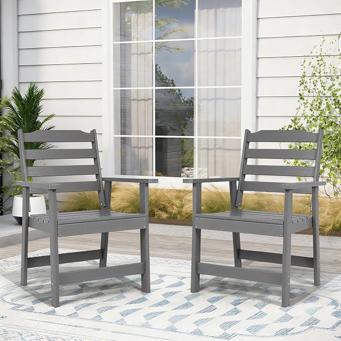 FUNBERRY Outdoor Dining Chairs Set of 2, HDPE Patio Chairs for Outside | Wood-Grain, HDPE All Weather, No Rot or Rust or Crack, UV Fade Shield, 330LBS Weight Capacity, Easy-Clean for Outside