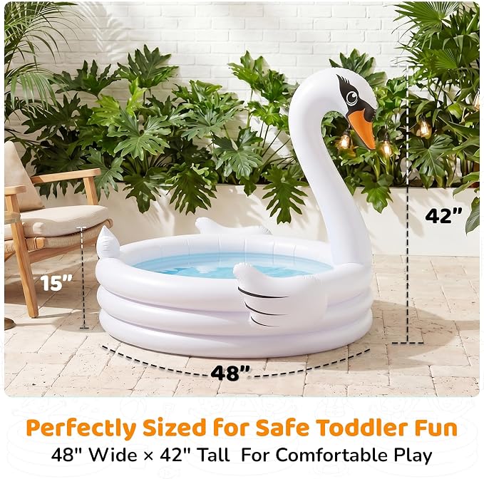 White Swan 48" Inflatable Kiddie Pool Holds 65 Gallons of Water - Kids Blow Up Kiddie Pools for Toddler 1-3, Summer Outdoor Kids Swimming Toys for Boys & Girls Play Center Kiddy Outdoor Swimming Pool