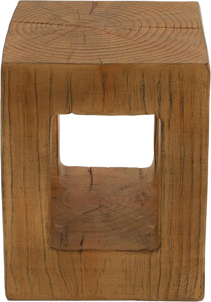 Christopher Knight Home Gogan 20.08" H Lightweight Concrete Outdoor Side Table, Square MGO Patio End Table, Wood-Like Texture Coffee Table, No Assembly Garden Plant Stand Indoor/Outdoor, Light Brown