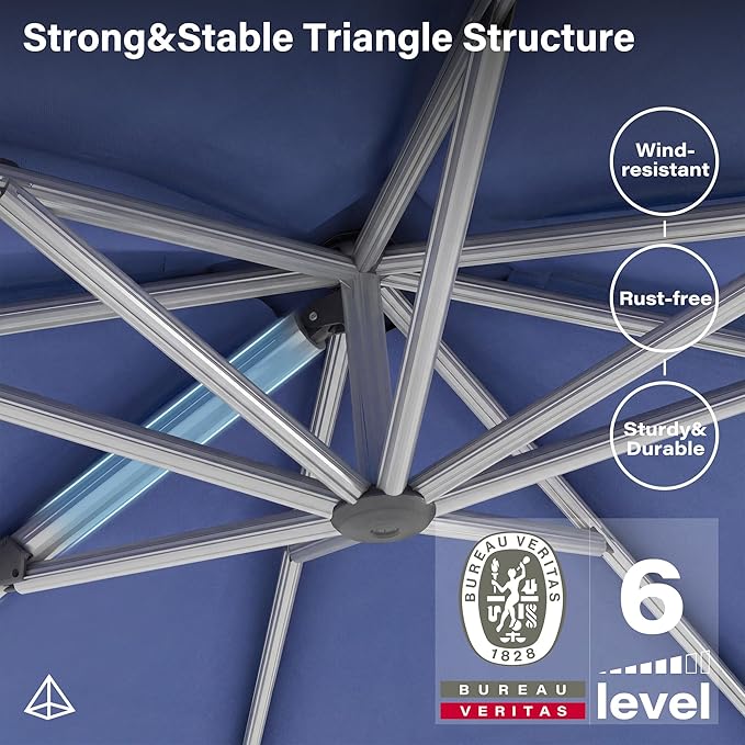 LAUSAINT HOME 11FT Square Cantilever Patio Umbrella, 360° Rotation Offset Umbrella with Aluminum Frame, Large Outdoor Sun Shade for Backyard, Pool, Deck, Lawn(Blue)