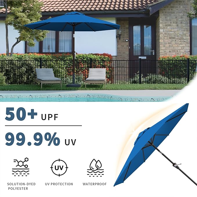 10FT Patio Umbrella, Outdoor Umbrella with Push Button Tilt and Crank, 8 Sturdy Ribs, UV Protection & Waterproof Market Umbrella for Pool, Backyard, Beach,Deck (Royal blue)