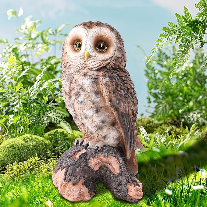 WONDER GARDEN Owl Statue Decor, Outdoor Resin Owl Figurine Sculpture for Home Outside Porch Patio Lawn Yard Decorations or Housewarming