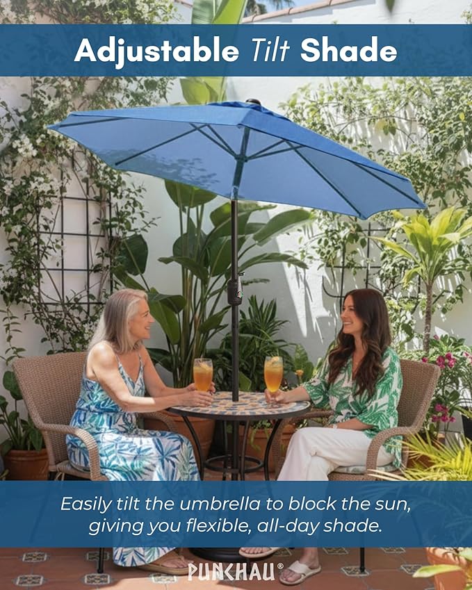 6 Ft Outdoor Patio Umbrella, Easy Open/Close Crank and Push Button Tilt Adjustment - Blue Market Umbrellas