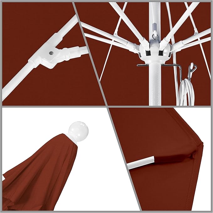 California Umbrella 9' Round Aluminum/Fiberglass Umbrella, Push Open, White Pole, Olefin Terracotta Fabric