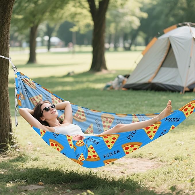 Camping Hammock Outdoor Hammocks for Outside Pizza Blue Beach Trees Portable Lightweight with Pockets Tree Straps Indoor Small