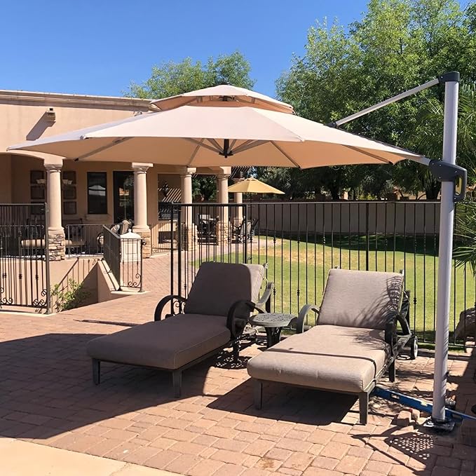 PURPLE LEAF 11 FT Cantilever Patio Umbrellas with Base Included, Large Round Offset Umbrella with 360° Rotation, Outdoor Aluminum Pool Umbrella for Pool Lawn Garden, Beige