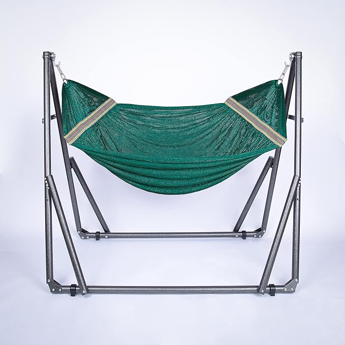 2 in 1 Hammock and Swinging Chair with Collapsible Steel Stand 450 lbs Capacity- Carrying Case, Portable & Adjustable, Perfect for Camping Beach Summer Patio, EZ Daze Foldable Hammock with Stand-GREEN