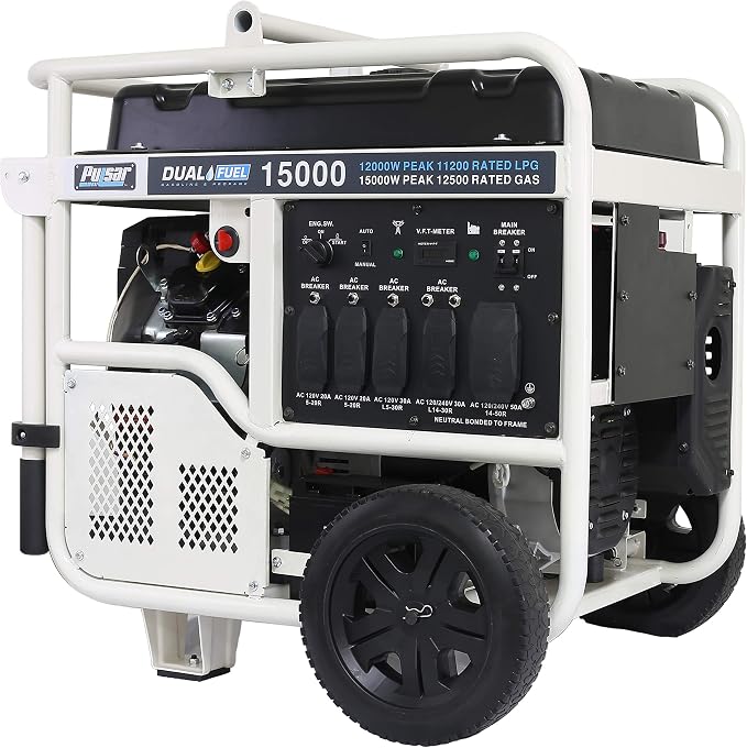 Pulsar PG15KVTWB 15,000W Dual Fuel Portable Generator, Gas or Propane, 713cc V-Twin Engine, Electric Start, 120V/240V, 50A Outlet