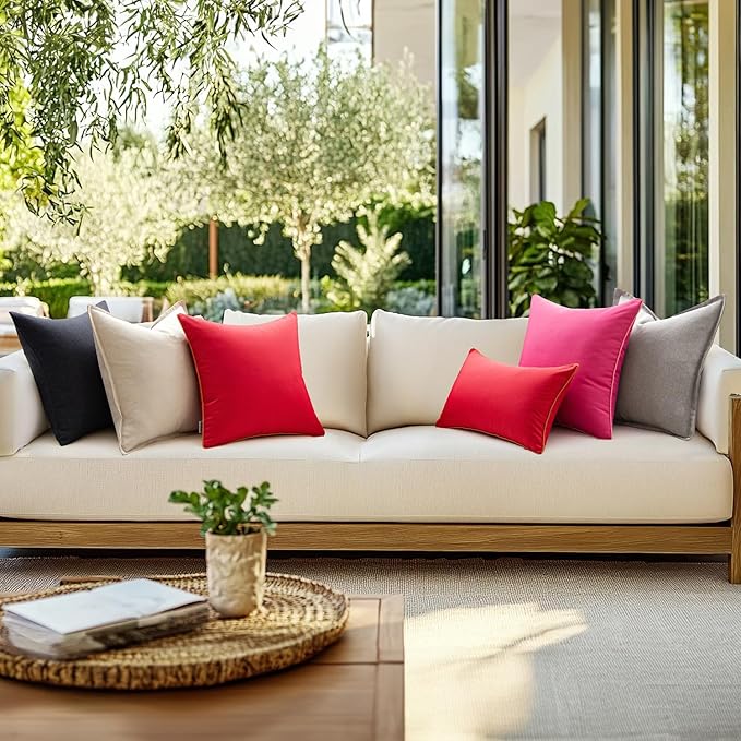 MIULEE Pack of 2 Outdoor Waterproof Throw Pillow Covers Decorative Outdoor Pillowcases Piping Edge Water Resistant Cushion Covers for Patio Garden Couch Chair Tent Balcony, 18x18 Inch Hot Pink