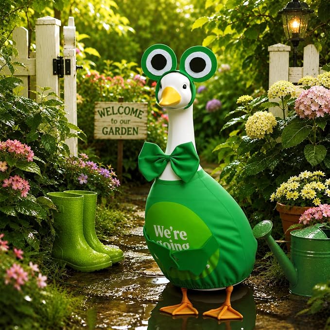 Frog Porch Goose Outfits, 23 inch Green Porch Goose Summer Outfit | Cute Porch Clothes for Summer Garden Decor, Rainy-Day Front Porch