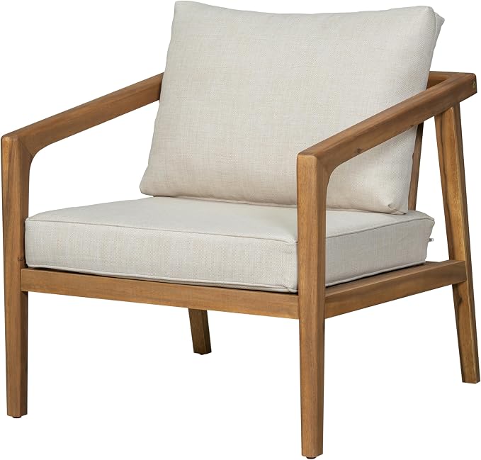 Merax 2 Piece Patio Outdoor Furniture Set, All-Weather Acacia Wood Armchairs w/Coushions, Club Chair for Porch, Lawn, Backyard, Balcony Teak+ Beige