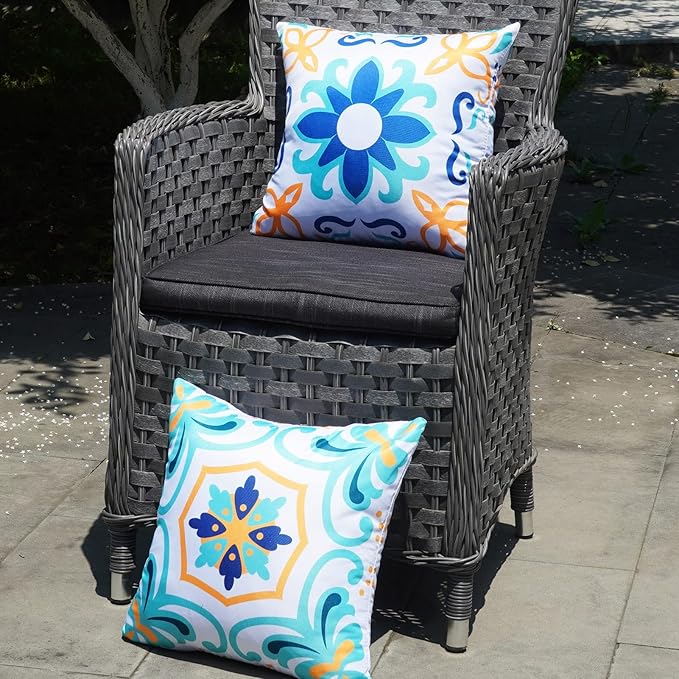 ONWAY Outdoor Boho Pillow Covers Waterproof 16x16 Set of 4 Floral Farmhouse Decorative Outdoor Throw Pillows for Bench Couch Patio Furniture Decorations