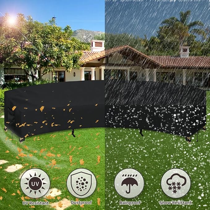 PureFit Outdoor Sectional Sofa Cover Waterproof Curved Patio Furniture Covers for Deck, Lawn and Backyard, 190Lx36Dx39Hx128FL, Black