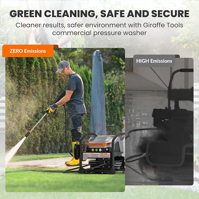 Giraffe Tools Crossfalls Retractable Pressure Washer Ultra, Max 2.6GPM 1650PSI with Brushless Motor, Wall Mount Electric Power Washer with 50ft Pressure Hoses, 4-Nozzle, Foam Cannon, Automatic Rewind
