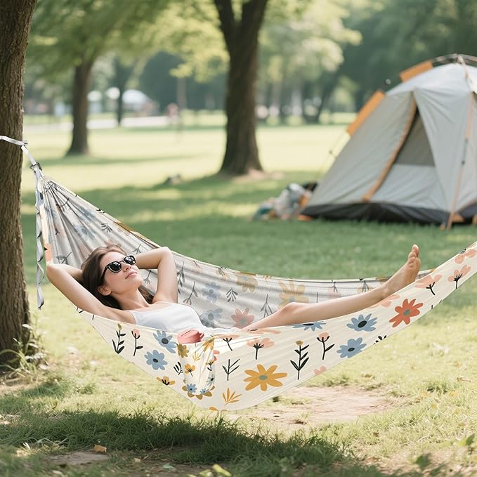 Camping Hammock Outdoor Hammocks for Outside Small Botanicals Floral Beach Trees Portable Lightweight with Pockets Tree Straps Indoor