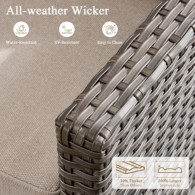 Luxury Patio Furniture sofa Set - 8 Pieces All Weather Wicker Outdoor Couch and High Back Swivel Rocker Patio Chairs with Glass coffee table for Deck Yard and Poolside Gray Wicker | Beige Cushions