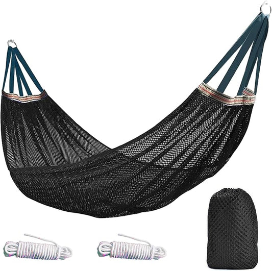 Camping Hammock Lightweight Portable, Anti-roll Breathable Mesh Outdoor Hammock with Tree Straps & Carry Bag, Black (102.36x51.18in)