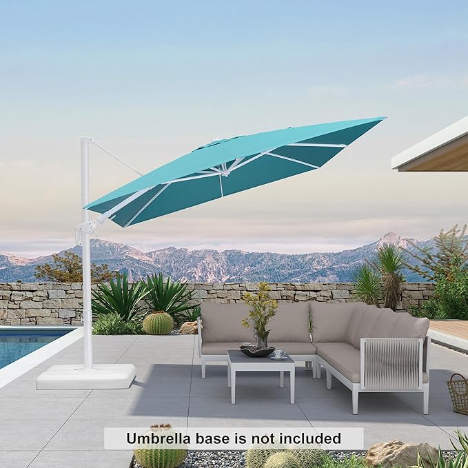 PURPLE LEAF 9' X 12' Right-left Tilt Patio Umbrella Swivel White Cantilever Umbrella with Tilt Aluminum Outdoor Umbrella with 360° Rotation for Deck Pool Garden, Turquoise
