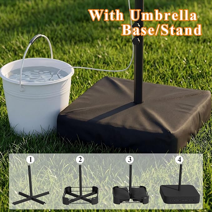 15 FT Patented Misting Patio Umbrella with Base, Outdoor Umbrella with Built-in Rechargeable Mist System