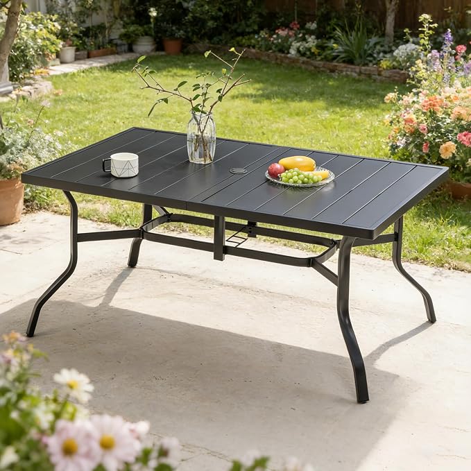 Patio Dining Table, Rectangular, 6-Seater, Black