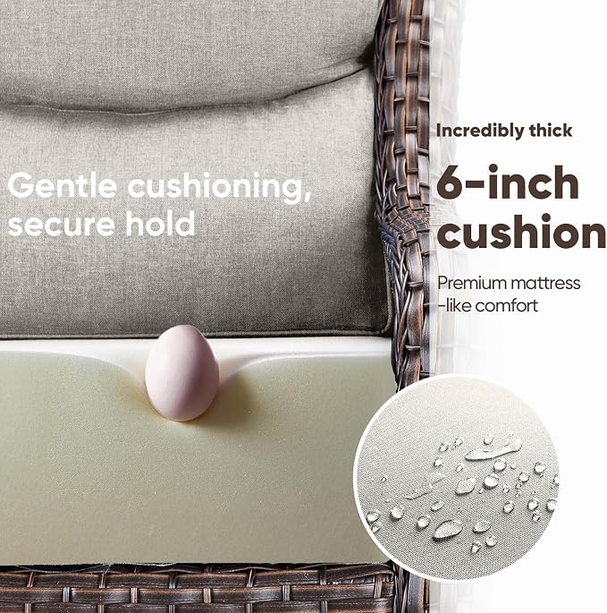 Swivel Patio Chairs sofa Set of 8 with 6" Thick Cushion - Wicker Outdoor Swivel Rocker Patio Chair ,Sofa/Glass coffee table, High Back Comfortable Outdoor Glider Chairs - Brown Wicker | Beige Cushions
