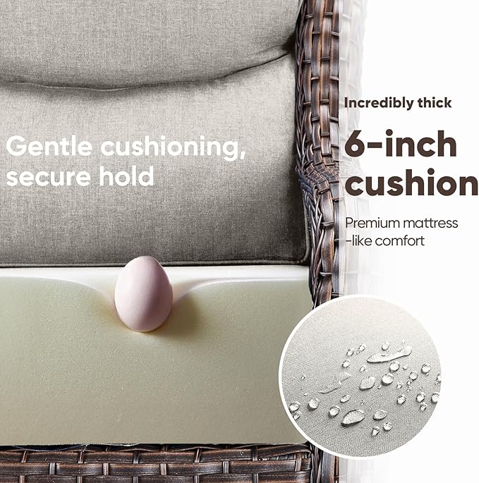 Swivel Patio Chairs sofa Set of 5 with 6" Thick Cushion - Wicker Outdoor Swivel Rocker Patio Chair with Side Table, High Back Comfortable Outdoor Glider Chairs - Brown Wicker | Beige Cushions