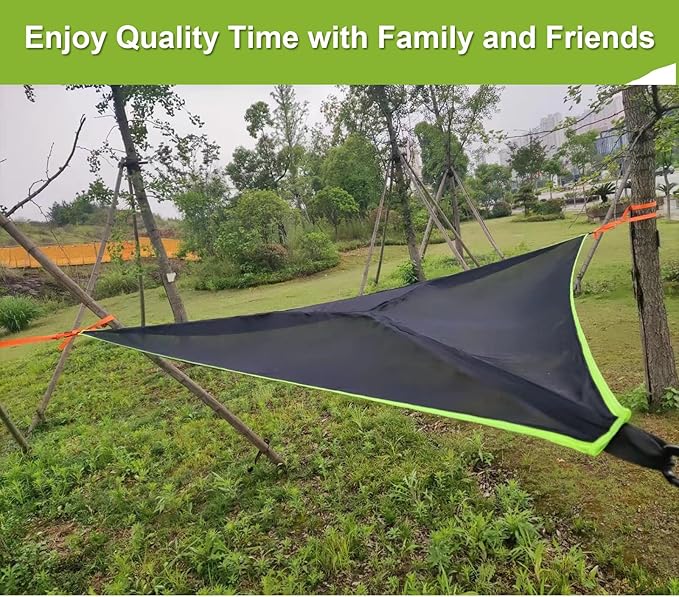 OVARIA Triangle Hammock, 9.8ft Camping Net Hammock Max 330 lbs, Portable Multi Person Hammocks with 3 Tie Down Straps Net Pocket