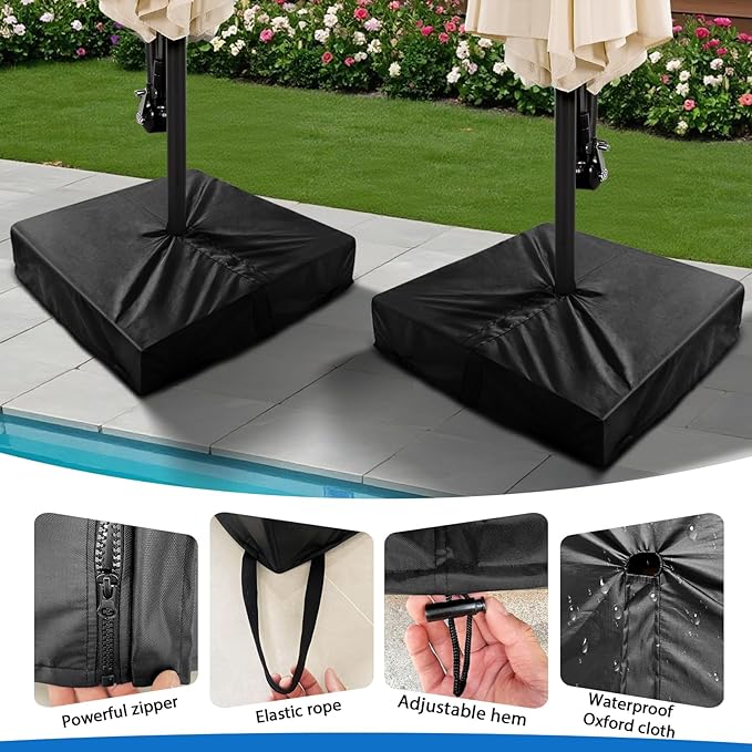 Patio Umbrella Base Cover 2 Pack 600D Polyester Weather-Resistant Waterproof Umbrellas Base Cover Square 30"L x 30"W x 5"H Anti-UV Anti-Fade Outdoor Offset Umbrella Stand Base Protect Covers,Black