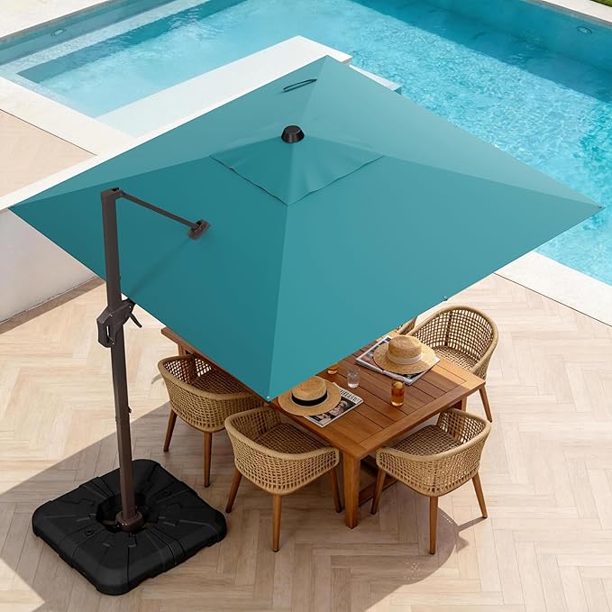10' X 10' Patio Umbrella Cantilever Outdoor Rectangle Umbrella, Heavy Duty 360°Rotation Offset Umbrella for Garden Deck Pool Patio, Turquoise