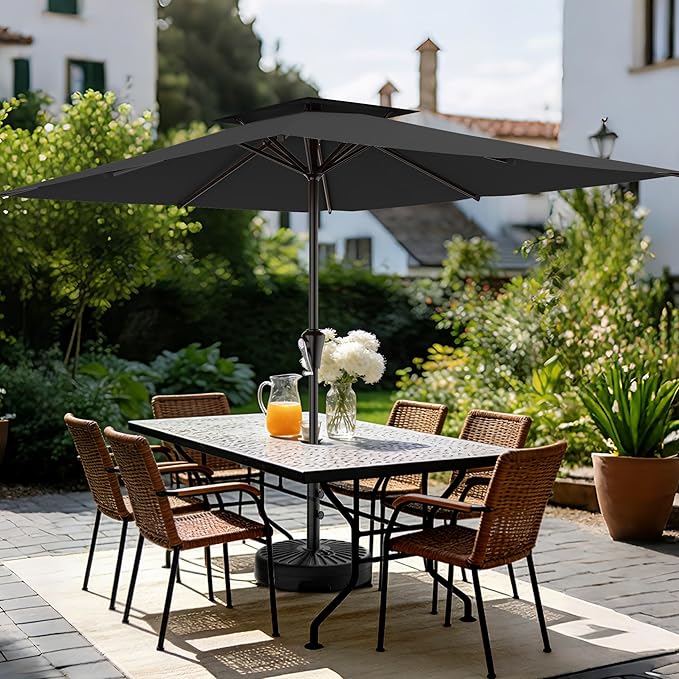 AreShark 8'x10' 2 Tiers Rectangular Patio Umbrella - Outdoor Umbrella Waterproof UV Protection, Market Table Umbrella w/Crank for Pool, Backyard, Deck(Black)