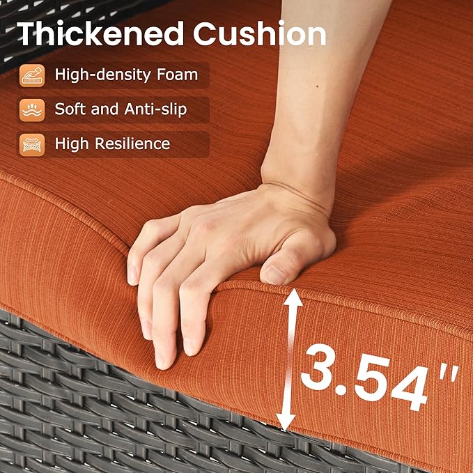 7 PCS Outdoor Patio Furniture Sets,Wicker Weather Resistant Patio Conversation Set with Comfy Cushions,Modular L Shaped Sofa with Coffee Table for Yard Backyard Porch Garden Poolside,Orange Red