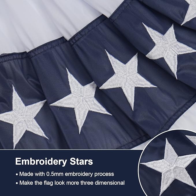 SYII Bunting Flag 1.5x3 Feet Outdoor, Embroidery Stars American US Bunting Flags with 3 Brass Grommets, Patriotic Half Fan Banner for Fourth of July Decor, 4th of july Decorations Outdoor