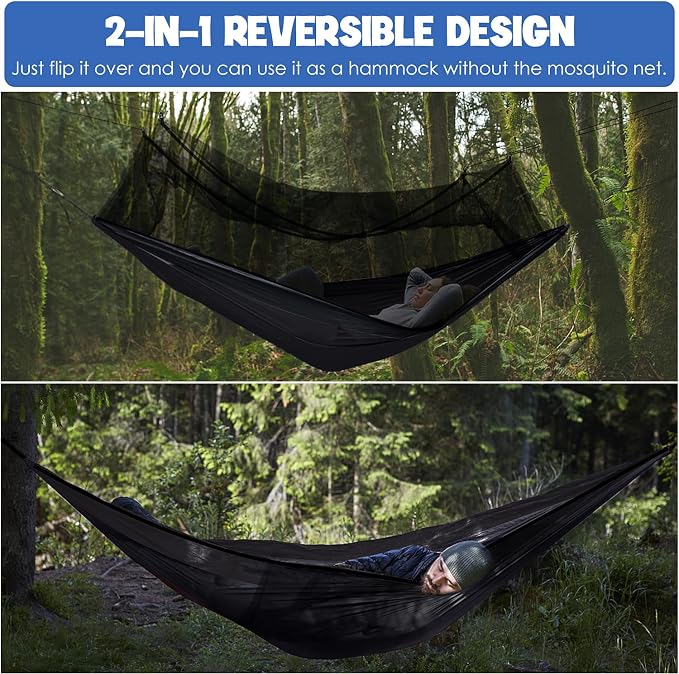 Gold Armour Camping Hammock - Camping Essentials, Double Hammock with Bug Net, Camping Gear Hammock for Outside, Hiking, and Travel (Gray)