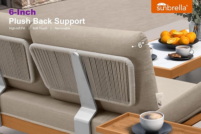 PURPLE LEAF Patio Furniture Set Outdoor Sectional Sofa with Coffee Table Fade-Resistant Cushions Wicker L-Shaped 5 Pieces Aluminum Convertible Daybed for Balcony Yard Garden Poolside, Taupe