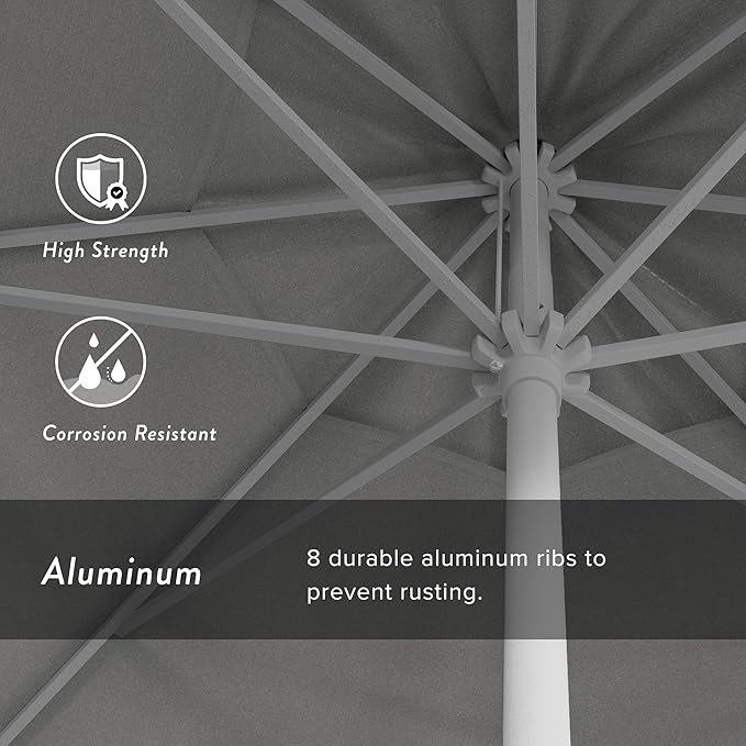 California Umbrella 12-Year Protection 9' Rd Aluminum Patio Umbrella, Crank Lift, Auto Tilt, White Finish, Sunbrella Granite
