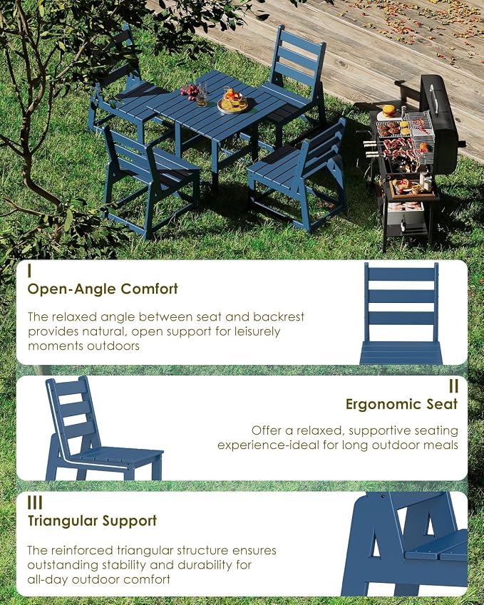 GREENVINES Patio-Chair | Outdoor Dining Chairs Set of 2 | HDPE Plastic | Armless |All Weather | for Backyard Deck Poolside Garden | Blue