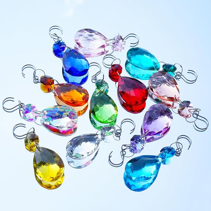 10 Pcs Red Crystal Bauhinia Suncatcher Prisms Chandelier Window Decor | Red Crystal Bauhinia Prisms Suncatcher Pendants 38mm Chandelier Beads Replacement for Window Wedding Party Decor