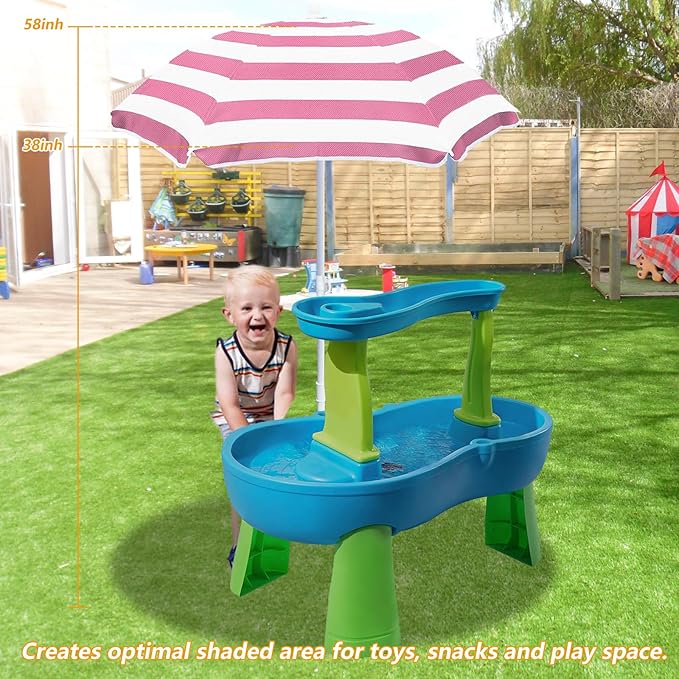 Beach Umbrella for Kids Water Table & Picnic Table Shade, Heavy-Duty Children's Portable Outdoor Umbrella, 47 Inch UV Protection for Sand Play, Camping, Garden and Beach Pink