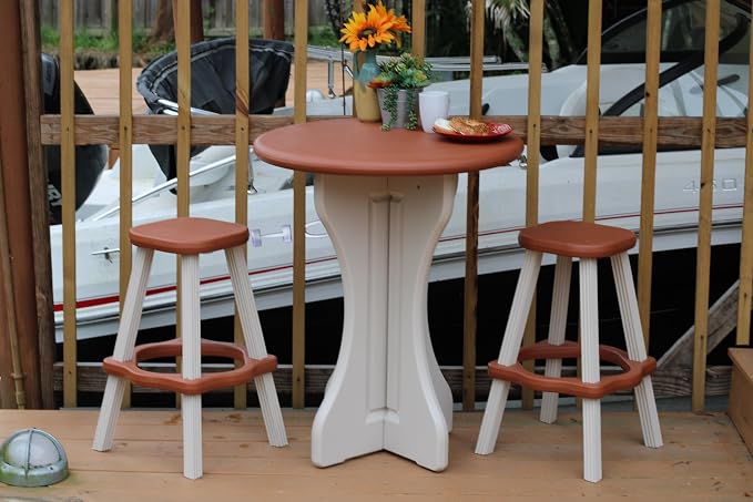 Pub Set, 30-Inch Round with 2 Stools, Redwood/Beige