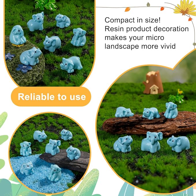 60 pcs Mini Resin Elephant Many Styles Variety Tiny Animals Figures Miniature Little Small Animal Figurines Bulk for Micro Fairy Garden Landscape Accessories Hide Crafts Decor Aquarium