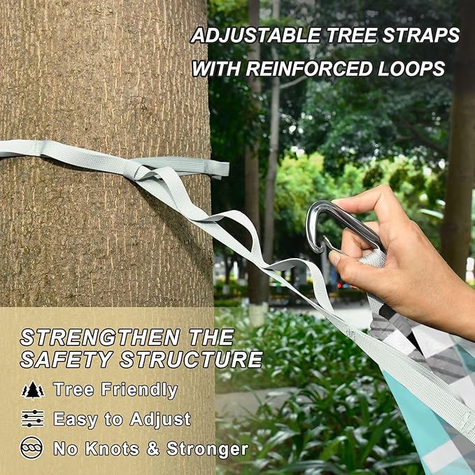 Black Whiteal Checkered Plaid 330lb Capacity Camping Hammocks with Tree Straps Hanging Hammock for Outside Patio Backyard Poolside hamaca de Algodon para Jardin