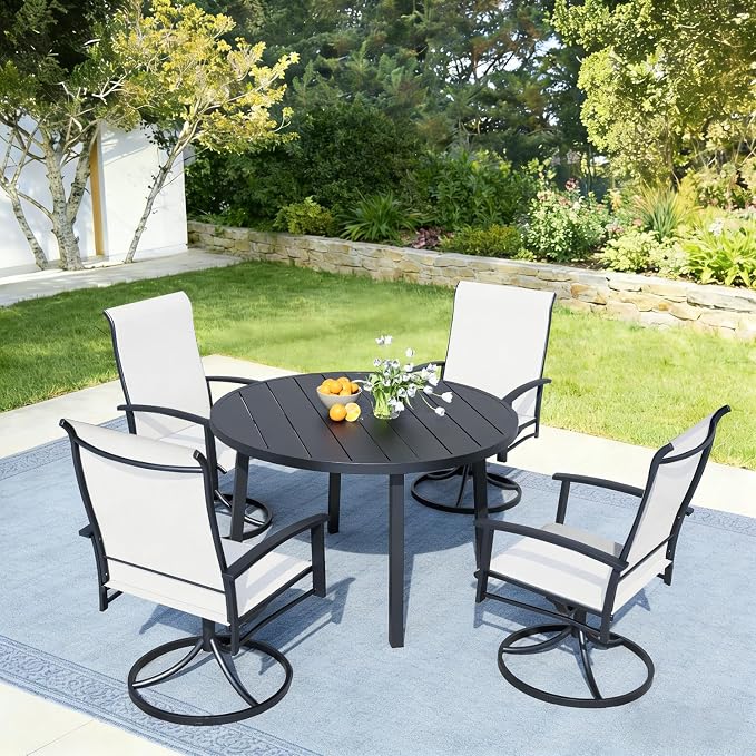 Outdoor Swivel Rocker Dining Chair Set of 2, All Weather Patio Dining Chair with Textilene High Back and Metal Frame, Backyard, Lawn Garden and Deck Porch Patio Furniture Set