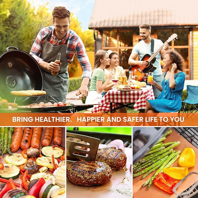 Copper Grill Mats for Outdoor Grill, Dailyart Set Of 5 BBQ Grilling Mats for Outdoor Reusable & Easy To Clean & Non-Stick Copper Grill Sheets - Barbecue Grill Accessories for Gas, Charcoal, Electric